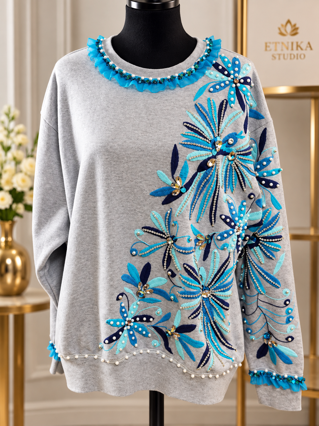 SUDADERA JARDÍN DE AGUAMARINAS | Colección Majestic | ETNIKA STUDIO™