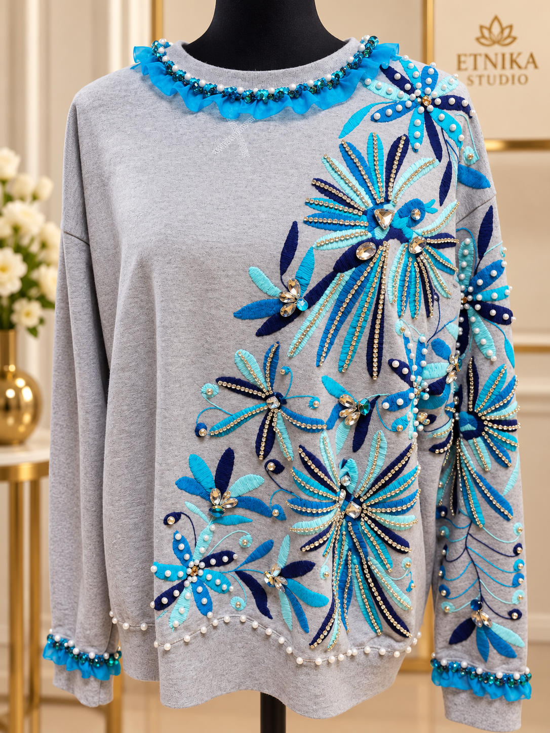 SUDADERA JARDÍN DE AGUAMARINAS | Colección Majestic | ETNIKA STUDIO™